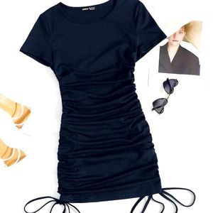 SHEIN Solid Side DrawString Ruched BodyCon Dress